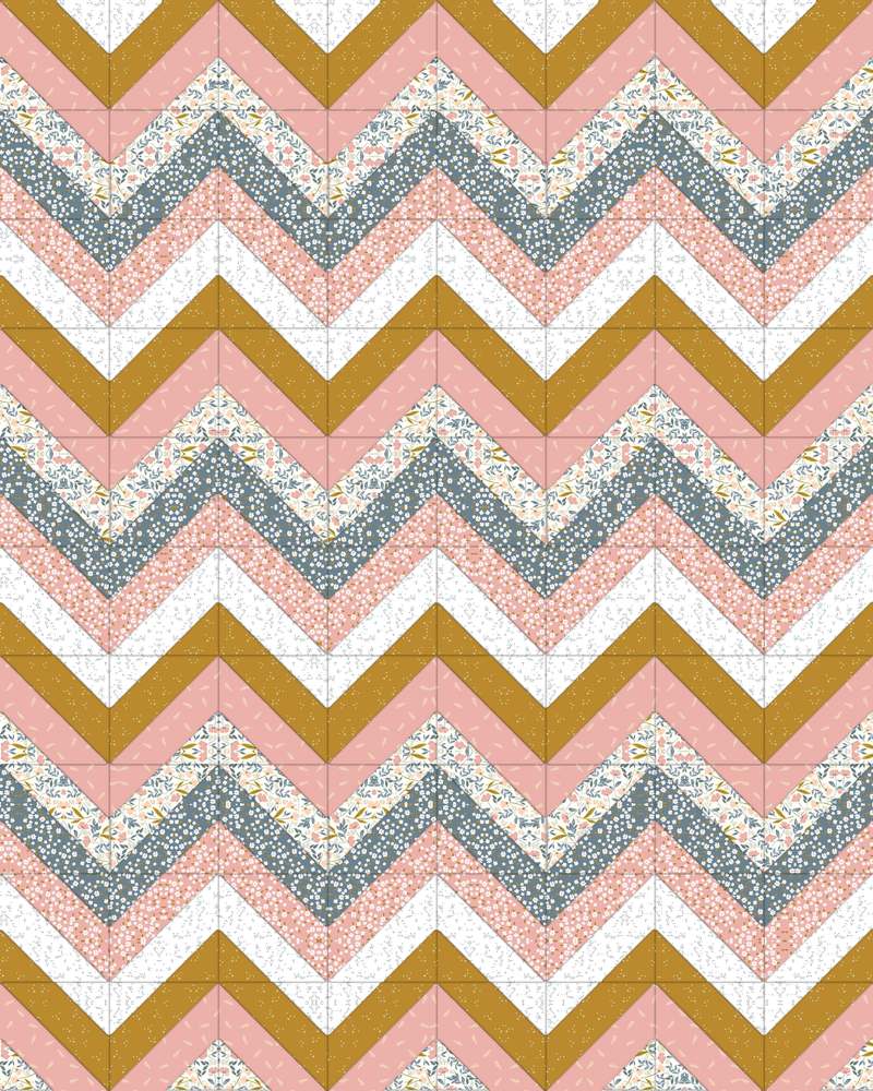 Modern Zigzag Quilt Pattern shown in Petals & Hazel fabrics