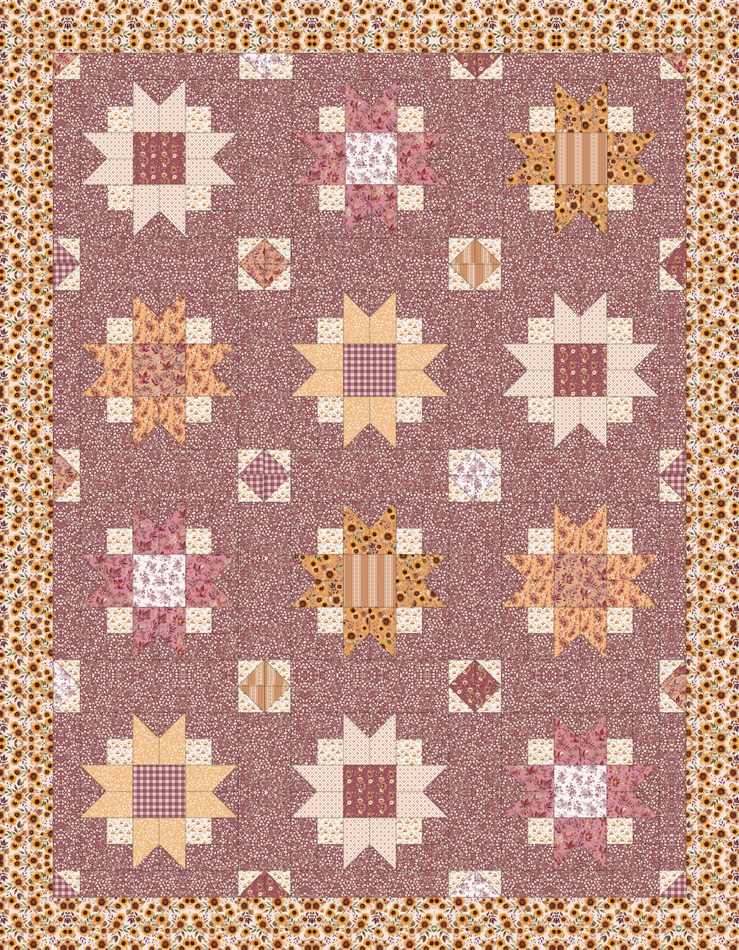 Moon Blossom Quilt Downloadable Pattern shown in Harvest on the Prairie fabrics