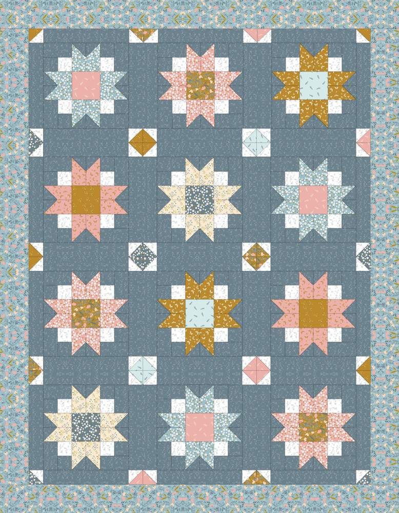 Moon Blossom Quilt Downloadable Pattern shown in Petals & Hazel fabrics