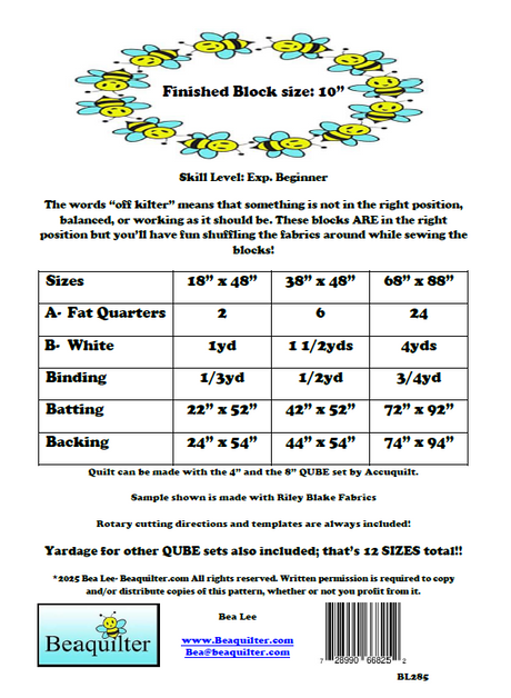 Back of the Off Kilter Downloadable Pattern by Beaquilter