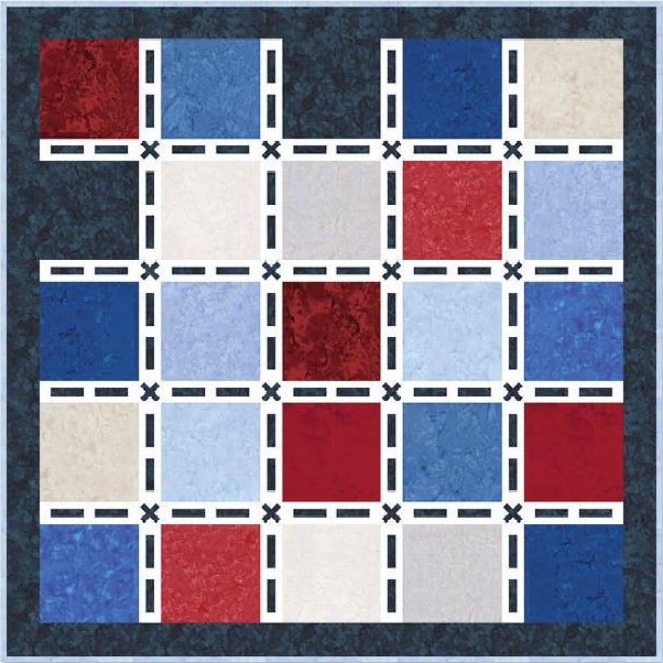 Patriotic Patchwork FREE Downloadable Pattern shown in Batiks Hand-Dyes fabrics