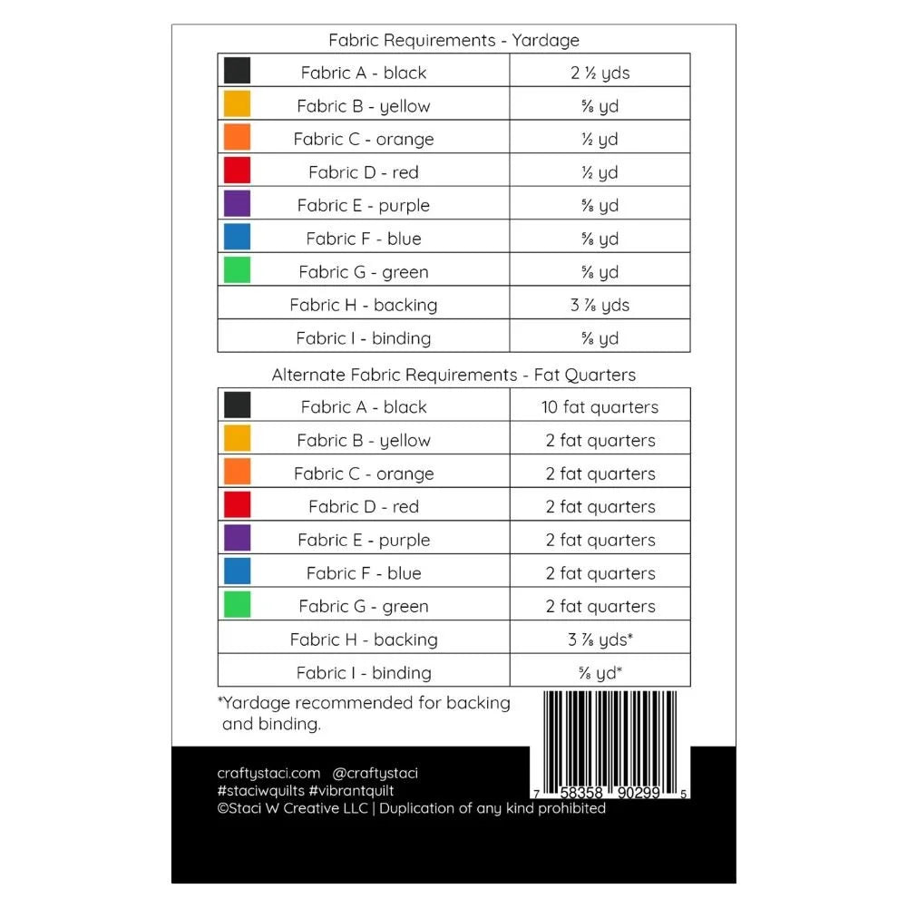 Back of the Vibrant Downloadable Pattern by Staci W Quilts