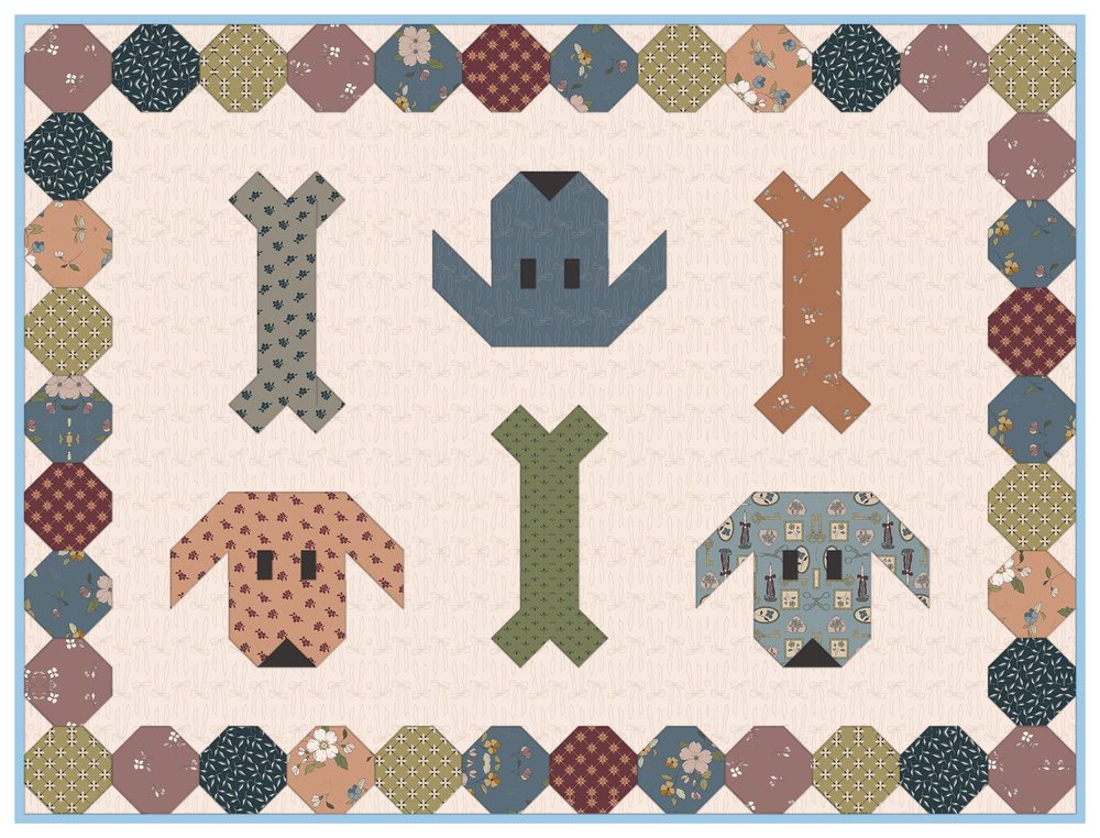 Puppy Dog Pet Mats Downloadable Pattern shown in Charmed & Treasured fabrics