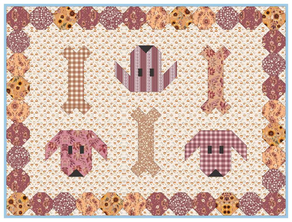 Puppy Dog Pet Mats Downloadable Pattern shown in Harvest on the Prairie fabrics