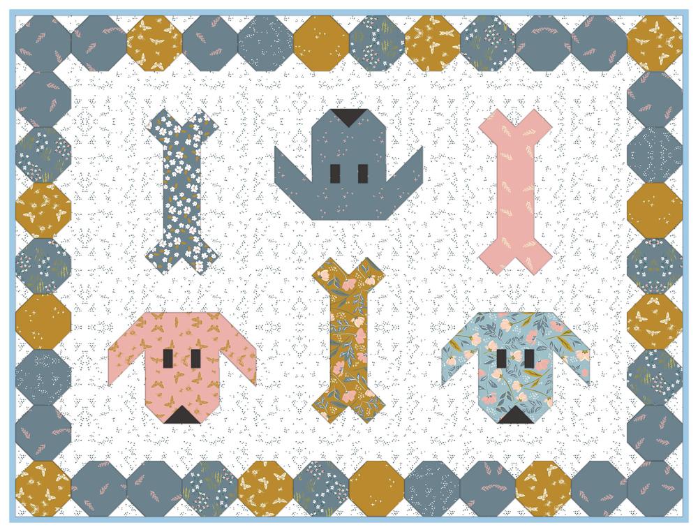 Puppy Dog Pet Mats Downloadable Pattern shown in Petals & Hazel fabrics