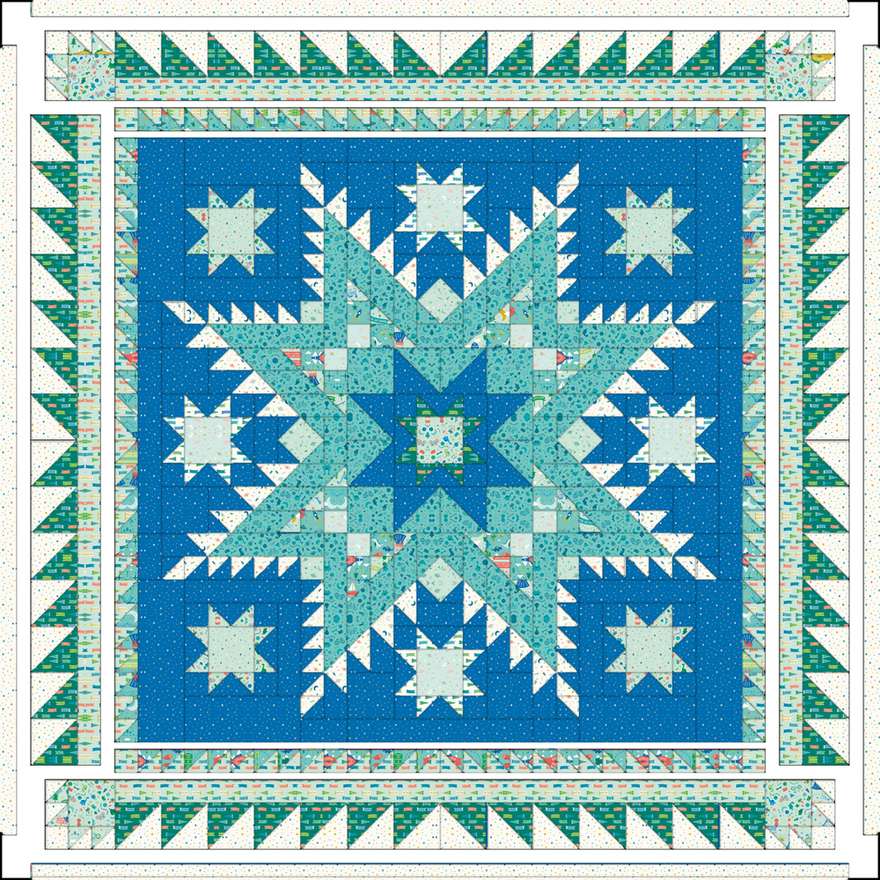 Sky Feather Quilt Downloadable Pattern shown in Brave Your Way fabrics