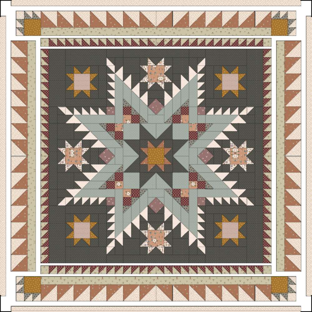 Sky Feather Quilt Downloadable Pattern shown in Charmed & Treasured fabrics