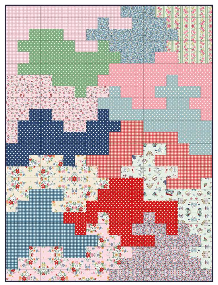 Tumbling Bricks Quilt Pattern shown in Cath Kidston® Signature Collection fabrics