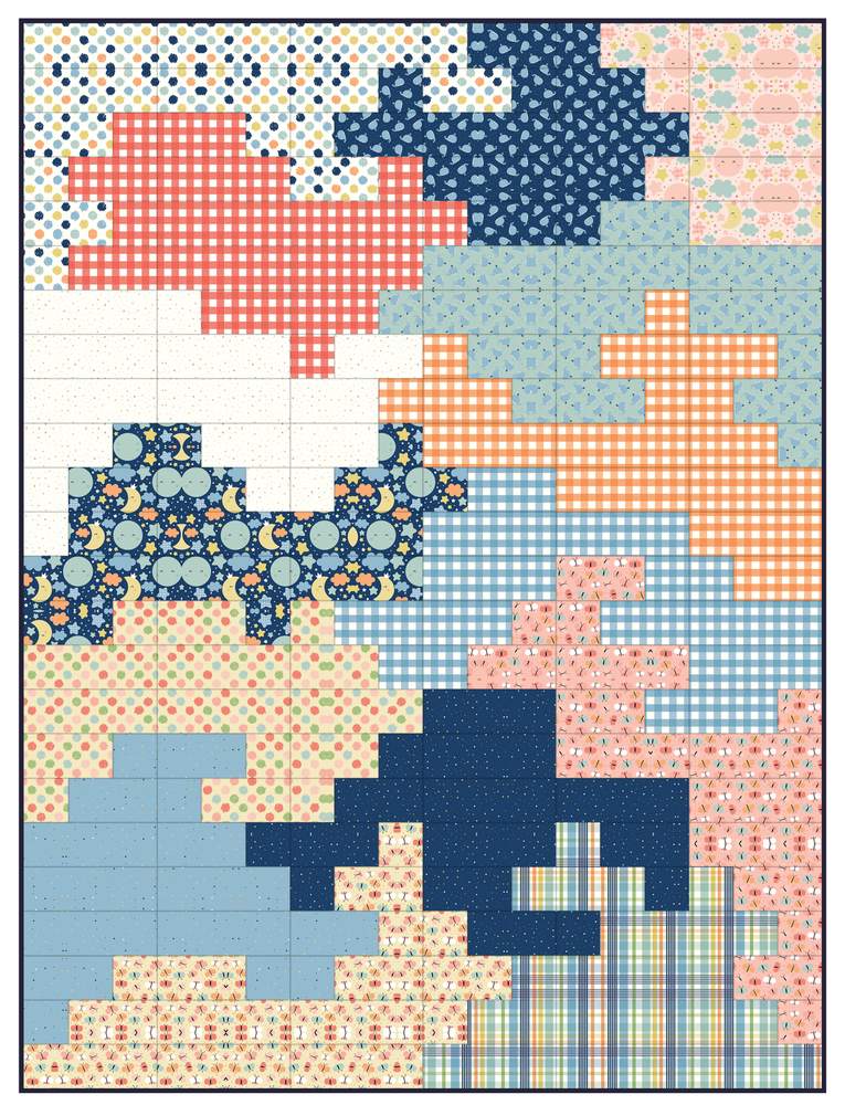 Tumbling Bricks Quilt Pattern shown in Love You to the Moon fabrics