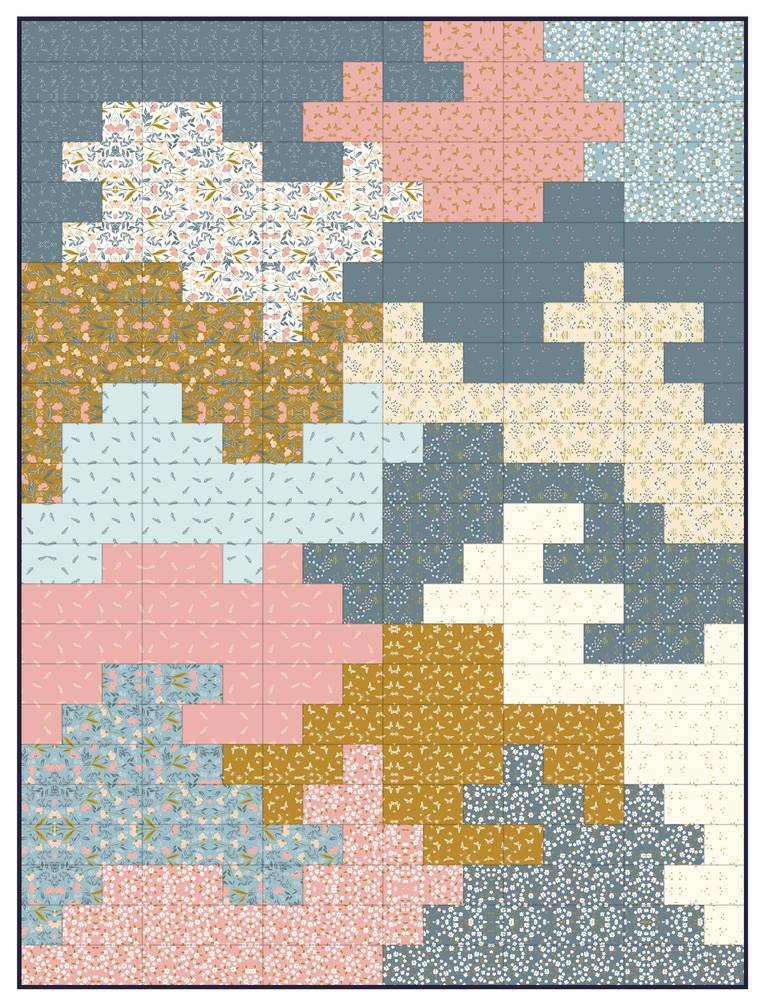 Tumbling Bricks Quilt Pattern shown in Petals & Hazel fabrics