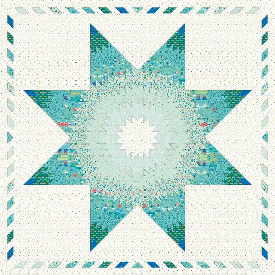 Vina’s Star Quilt Pattern shown in Brave Your Way fabrics