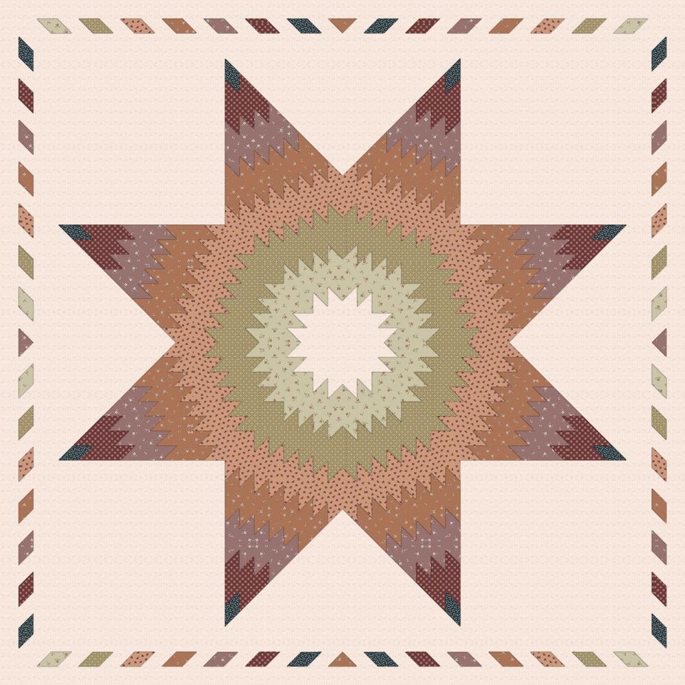 Vina’s Star Quilt Pattern shown in Charmed & Treasured fabrics