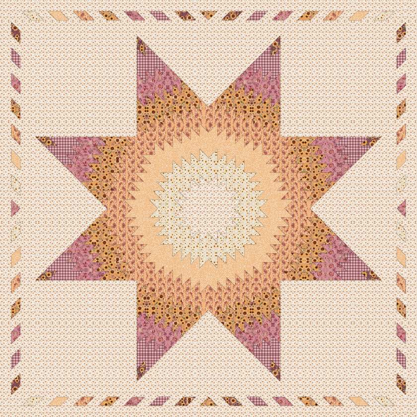 Vina’s Star Quilt Pattern shown in Harvest on the Prairie fabrics