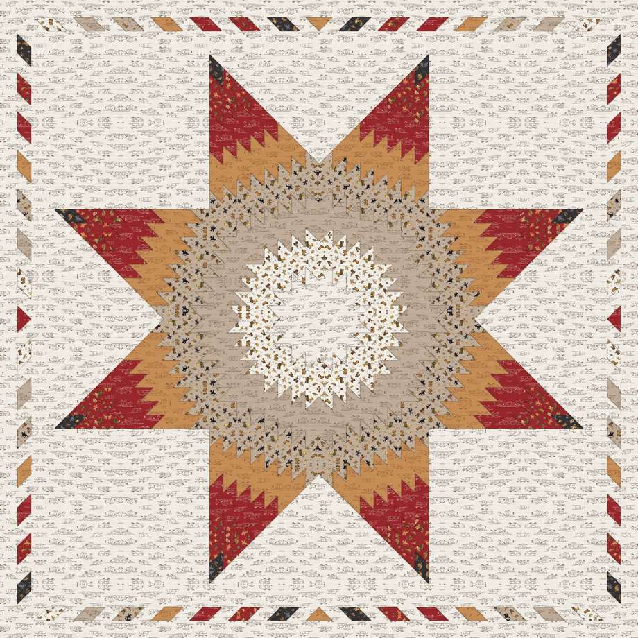 Vina’s Star Quilt Pattern shown in The Homestead fabrics