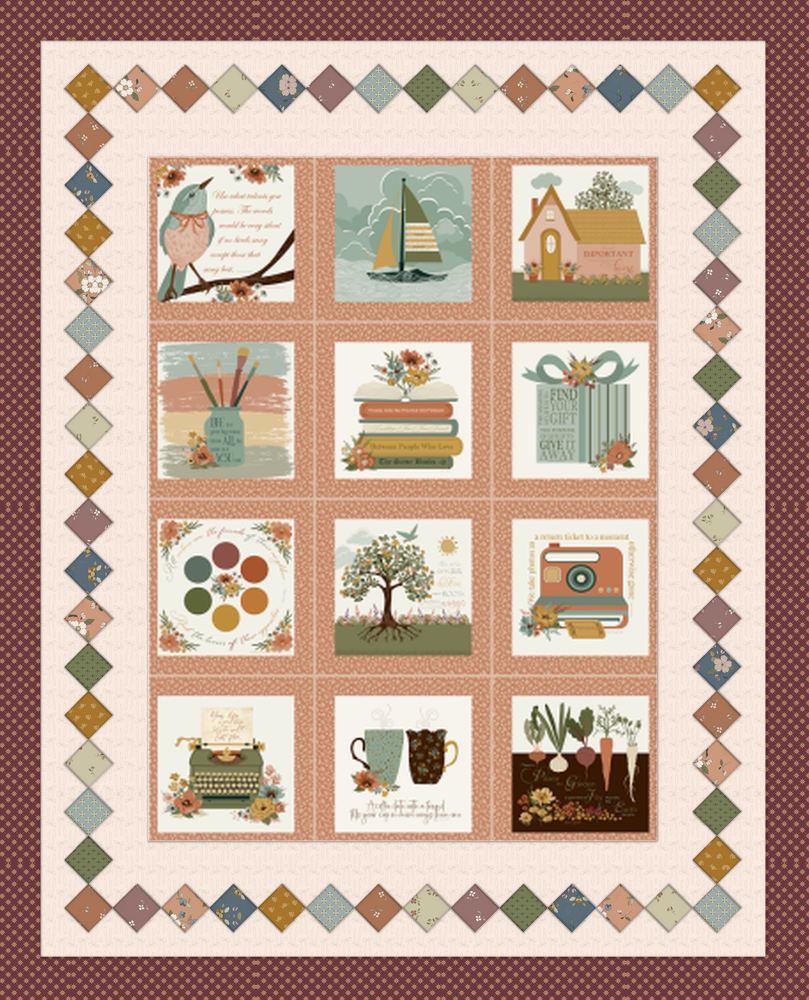 Worth Repeating Panel Quilt FREE Downloadable Pattern shown in Charmed & Treasured fabrics