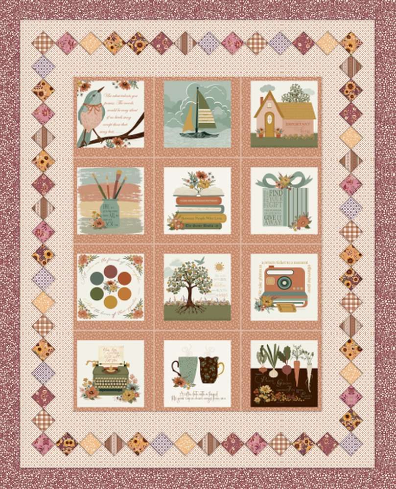 Worth Repeating Panel Quilt FREE Downloadable Pattern shown in Harvest on the Prairie fabrics