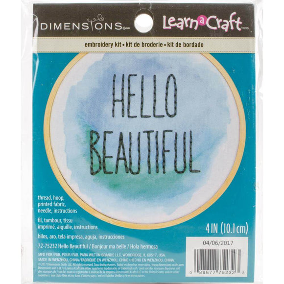 Hello Beautiful Embroidery kit with thread, hoop, fabric, needle, instructions