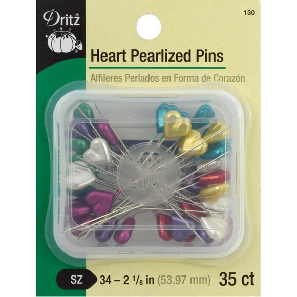 Pearlized heart-shaped pins by Dritz in a plastic carrying case , 35 count