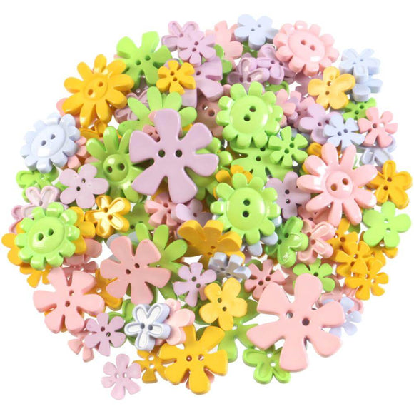 Pastel rainbow flower buttons in a variety of sizes