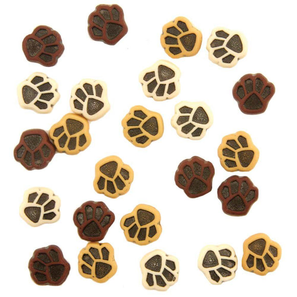 Paw print buttons in shades of brown and tan