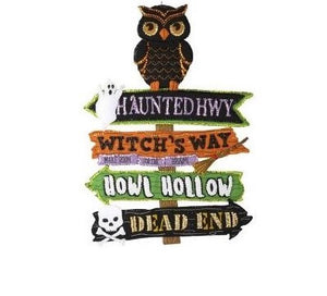 Halloween street sign wall hanging with an owl at the top