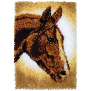 Horse Latch Hook Kit Finished product - chestnut brown horse with white blaze