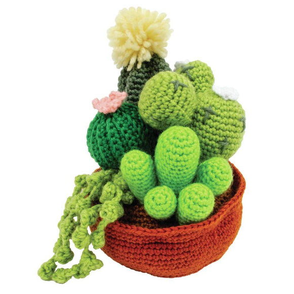 Crocheted pot of cactii