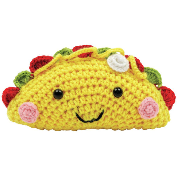 Taco crochet finished project showing food with a cute face