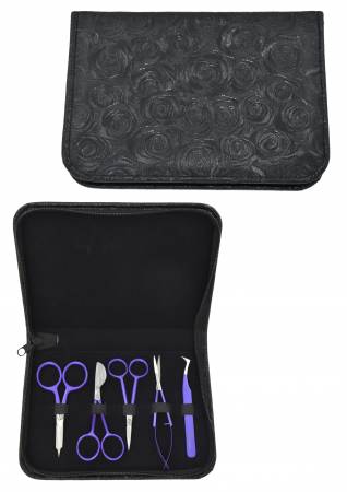Black Rose Case Embroidery Kit Famore Blue Scissors