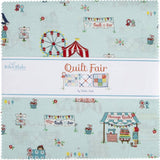 Quilt Fair fabric stacker showing a cute quilt pattern on blue, by Riley Blake Designs