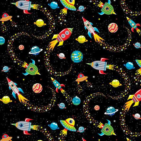 Black Rocket Allover Fabric by Henry Glass
