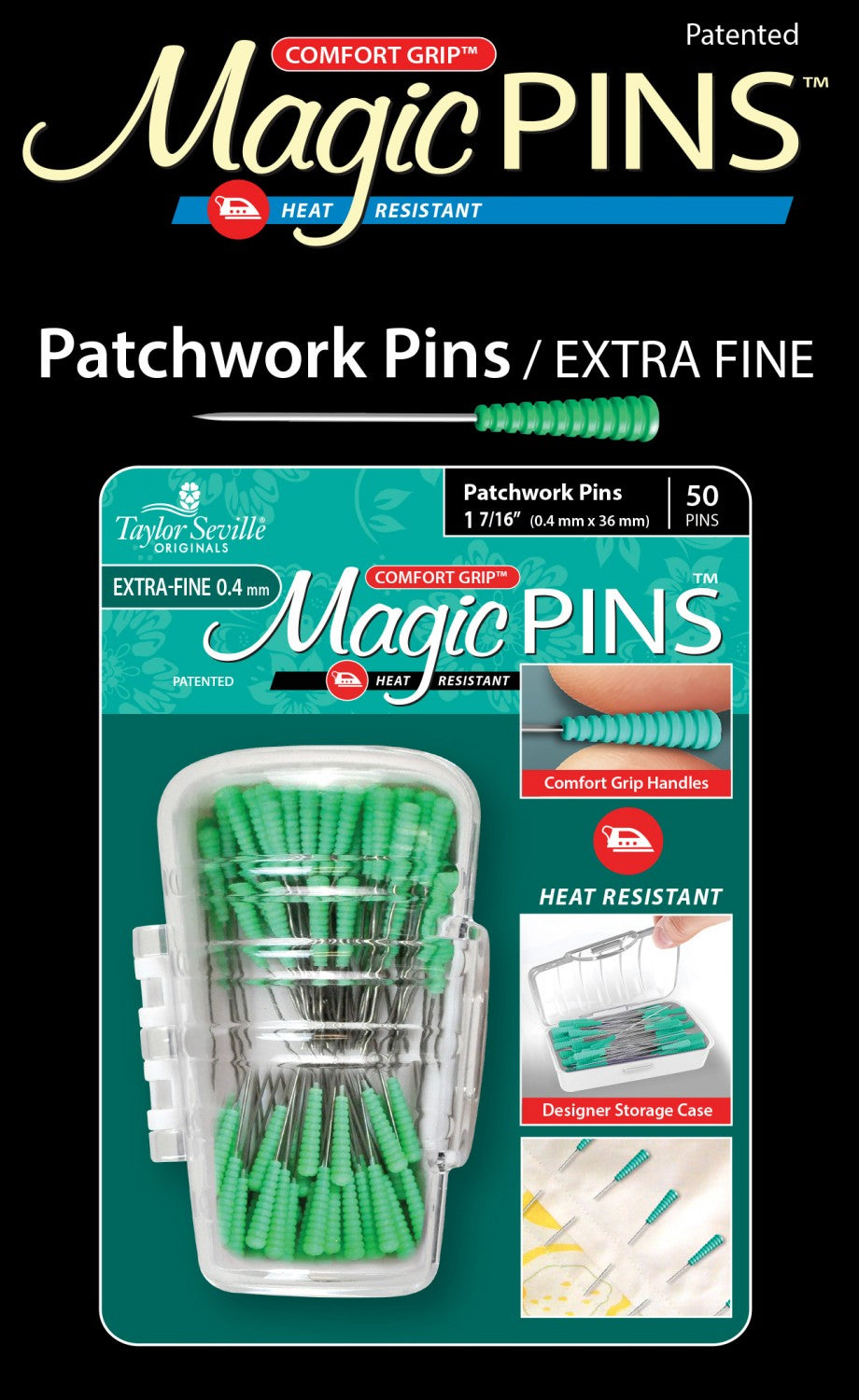 Taylor Seville Magic Pins – Patchwork Extra Fine 50 pins in designer case –  Little Patch Of Heaven