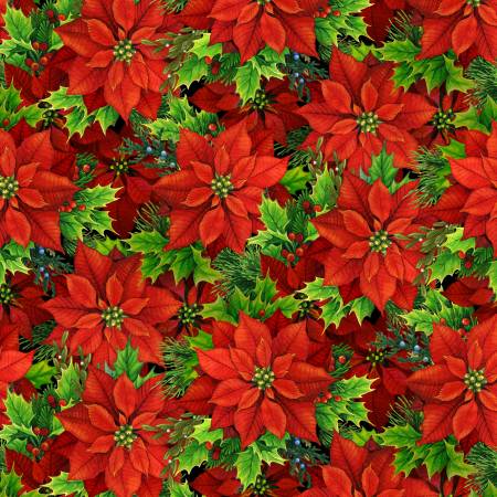 Red Christmas Poinsettias Fabric by Elizabeths Studio