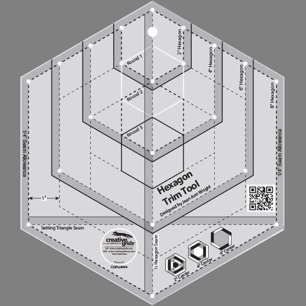 Hexagon Quilting Template Set, 4, 3, 2, 1 with 1/4 Seam Allowance