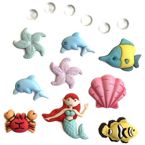 Mermaid and sea creatures button set