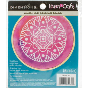 Pink Mandala Embroidery kit with thread, hoop, fabric, needle and instructions