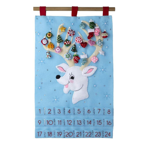 Reindeer advent calendar with ornaments
