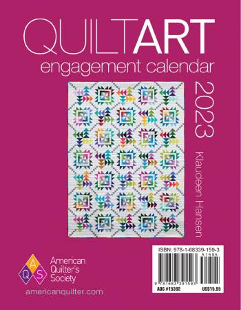 Back of the 2023 Quilt Art Engagement Calendar by American Quilters Society