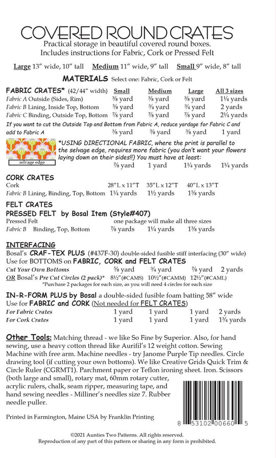 Covered Round Crates Patterns – Quilting Books Patterns and Notions
