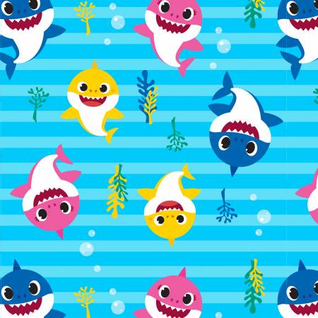 Blue Baby Shark Playful Sharks Fabric by David Textiles