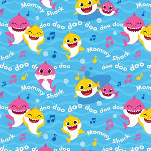 Blue Baby Shark Mommy & Baby Fabric by David Textiles