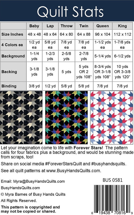 Back of the Forever Stars Quilt Pattern by Busy Hands