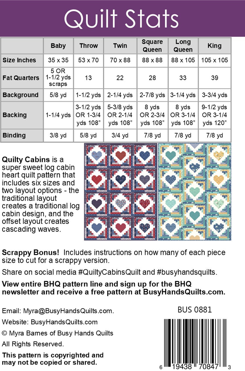 Back of the Quilty Cabins Quilt Pattern by Busy Hands