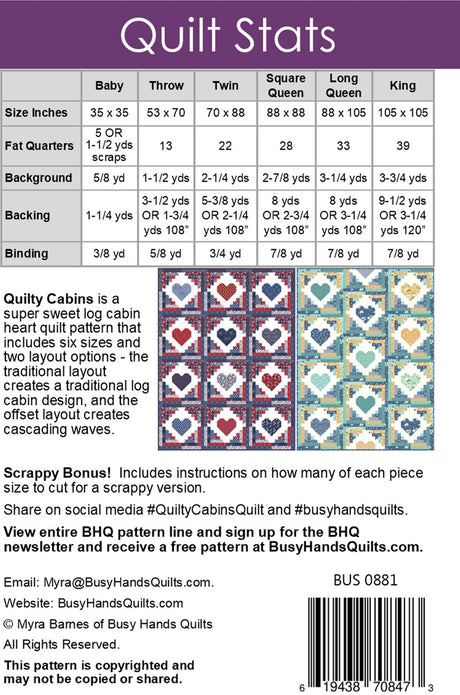 Back of the Quilty Cabins Quilt Pattern by Busy Hands
