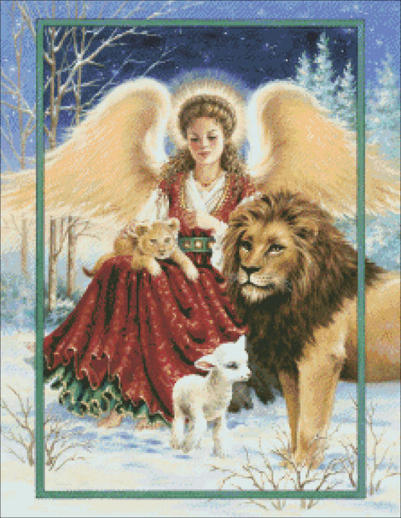 Beginner Angel Lion and Lamb Cross Stitch By Dona Gelsinger