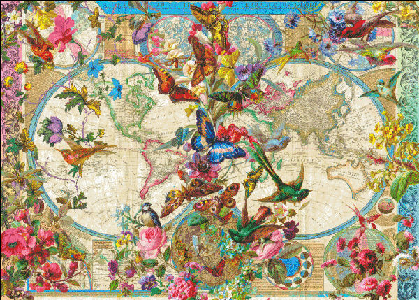 Birds Butterflies and Blooms World Map Cross Stitch by Aimee Stewart