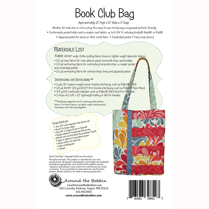 Back of the Book Club Bag Pattern by Around the Bobbin