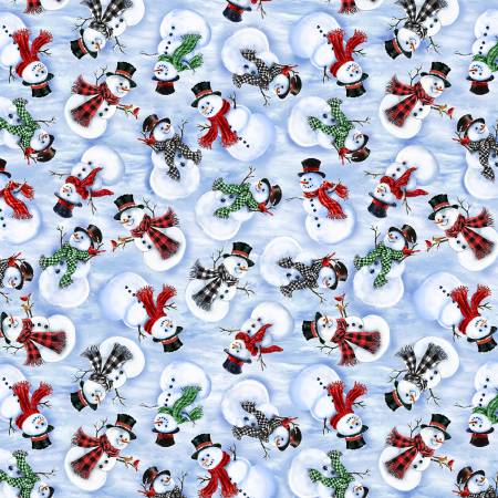 Multi Tossed Snowmen Christmas Fabric by Timeless Treasures