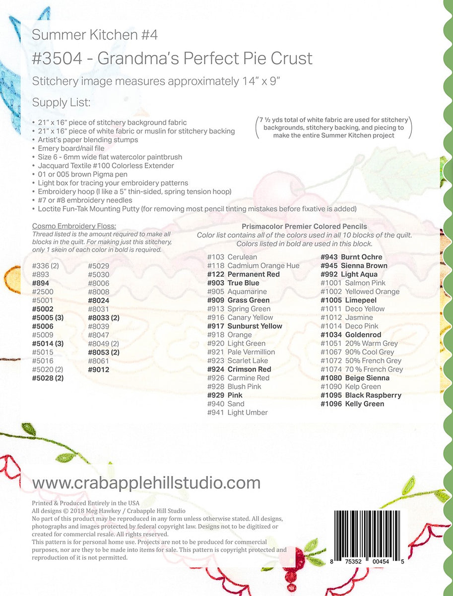 Summer Kitchen 4 Grandma's Perfect Pie Crust Quilting Patterns