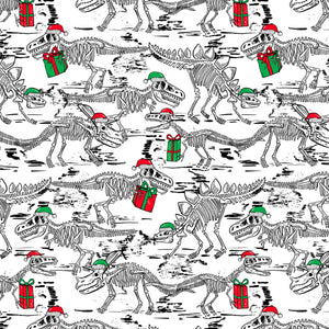 White Holiday Skeleton Dinos Fabric by Timeless Treasures